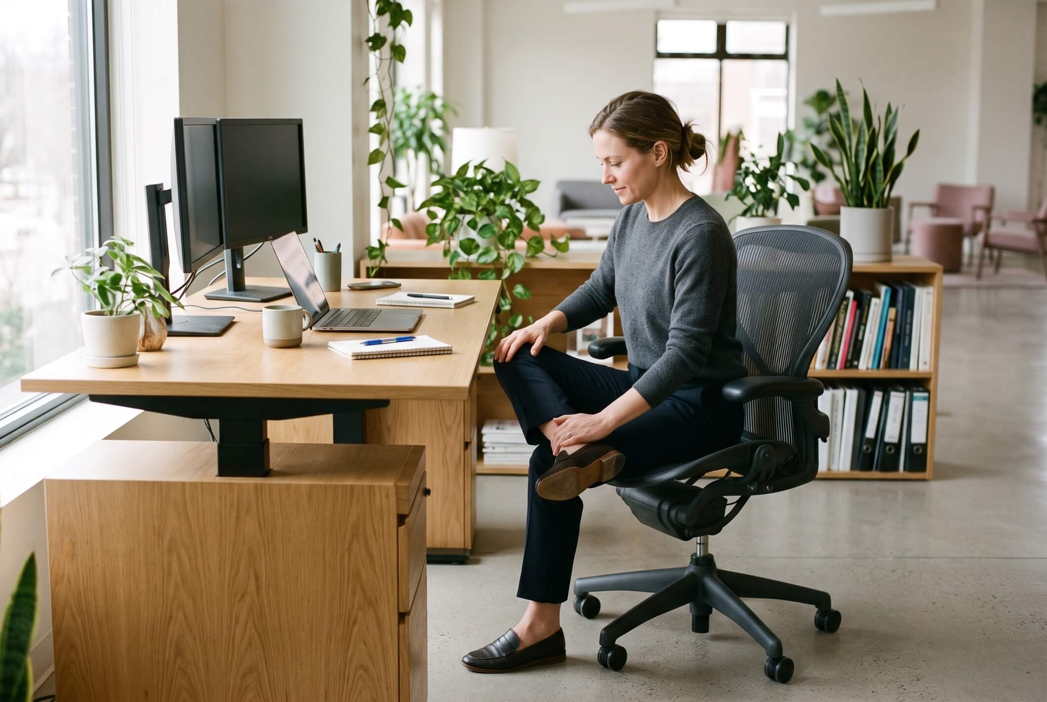 ¿Cómo hacer estiramiento de cadera en el trabajo?